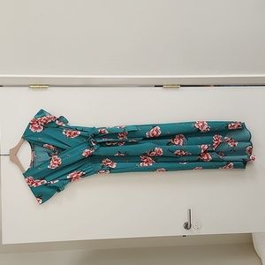 Green Wrap Dress Pink Floral Flower Print